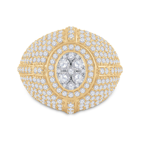 14k Yellow Gold Mens Round Diamond Cluster Ring 3-5/8 Cttw