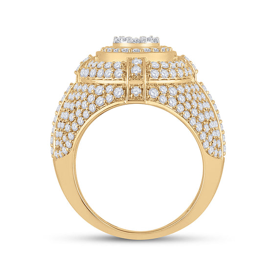 14k Yellow Gold Mens Round Diamond Cluster Ring 3-5/8 Cttw