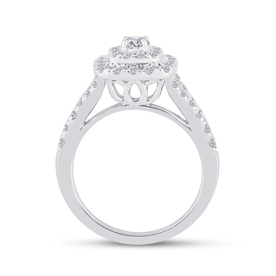 14k White Gold Round Diamond Halo Bridal Wedding Ring Band Set 1 Cttw