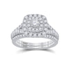 14k White Gold Round Diamond Halo Bridal Wedding Ring Band Set 1 Cttw