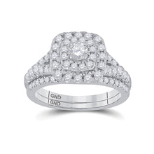  14k White Gold Round Diamond Halo Bridal Wedding Ring Band Set 1 Cttw