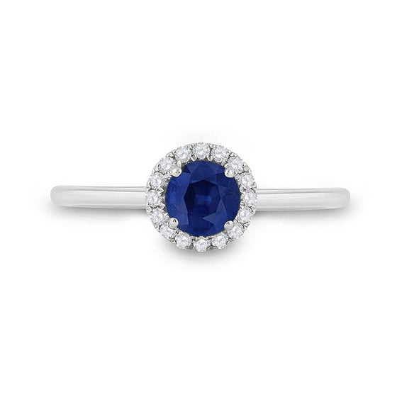 14k White Gold Womens Round Blue Sapphire Diamond Halo Ring 7/8 Cttw