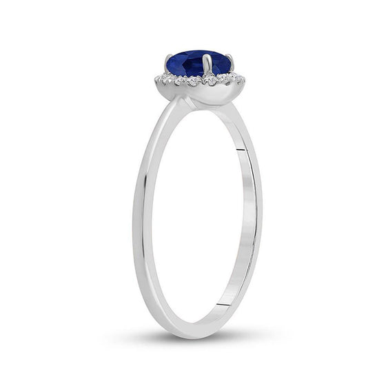 14k White Gold Womens Round Blue Sapphire Diamond Halo Ring 7/8 Cttw