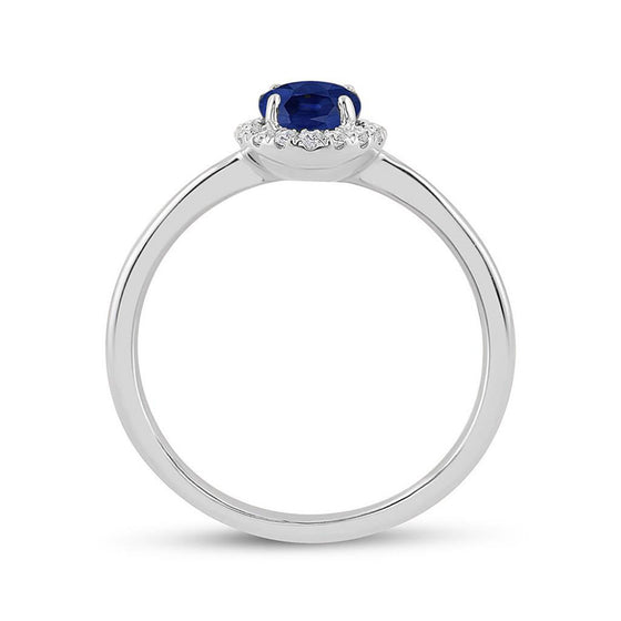 14k White Gold Womens Round Blue Sapphire Diamond Halo Ring 7/8 Cttw
