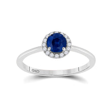  14k White Gold Womens Round Blue Sapphire Diamond Halo Ring 7/8 Cttw