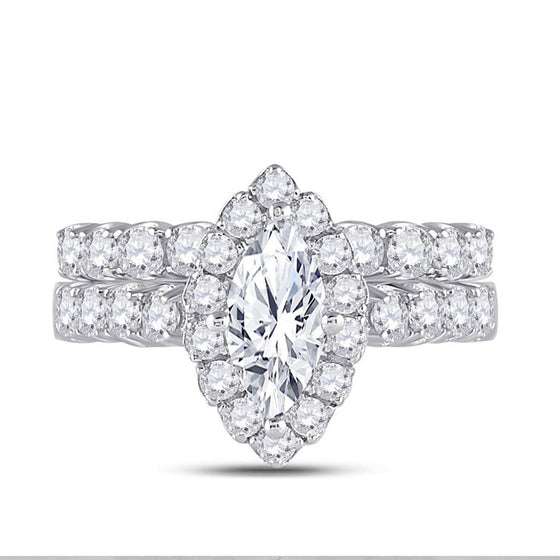 14k White Gold Marquise Diamond Bridal Wedding Ring Band Set 2 Cttw