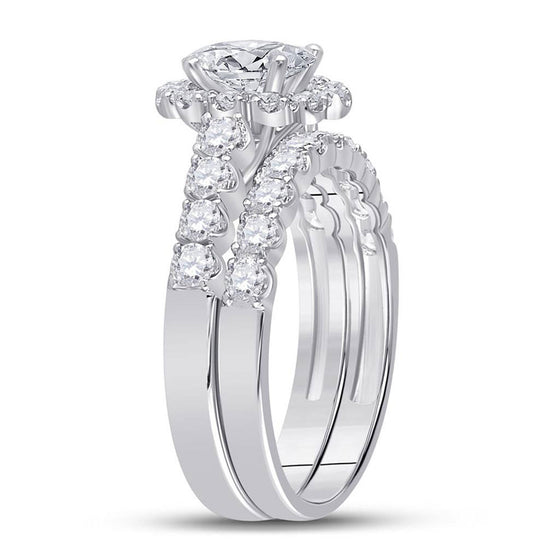 14k White Gold Marquise Diamond Bridal Wedding Ring Band Set 2 Cttw