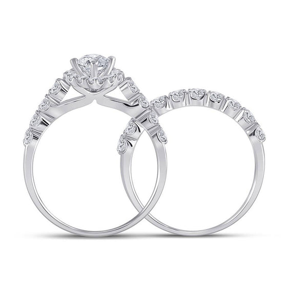 14k White Gold Marquise Diamond Bridal Wedding Ring Band Set 2 Cttw