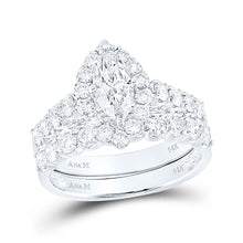 14k White Gold Marquise Diamond Bridal Wedding Ring Band Set 2 Cttw