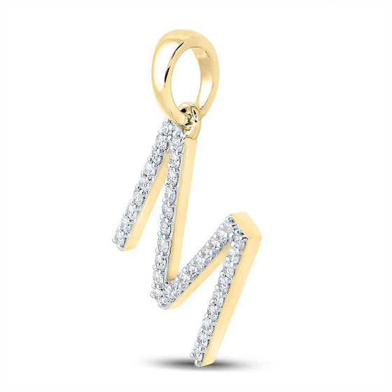 10k Yellow Gold Womens Round Diamond M Initial Letter Pendant 1/4 Cttw