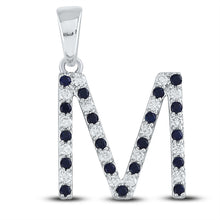  10k White Gold Womens Round Blue Sapphire Initial M Letter Pendant 3/8 Cttw