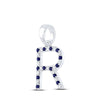 10k White Gold Womens Round Blue Sapphire Initial R Letter Pendant 1/3 Cttw