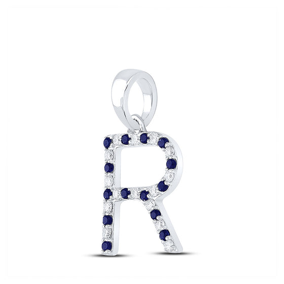 10k White Gold Womens Round Blue Sapphire Initial R Letter Pendant 1/3 Cttw