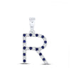 10k White Gold Womens Round Blue Sapphire Initial R Letter Pendant 1/3 Cttw