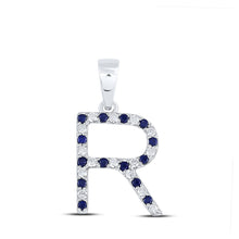  10k White Gold Womens Round Blue Sapphire Initial R Letter Pendant 1/3 Cttw