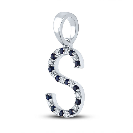 10k White Gold Womens Round Blue Sapphire Initial S Letter Pendant 1/4 Cttw