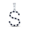 10k White Gold Womens Round Blue Sapphire Initial S Letter Pendant 1/4 Cttw