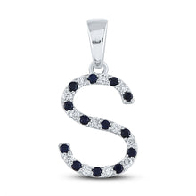  10k White Gold Womens Round Blue Sapphire Initial S Letter Pendant 1/4 Cttw