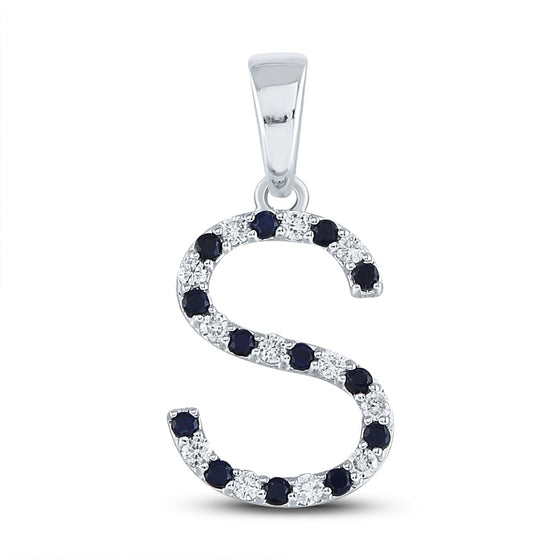 10k White Gold Womens Round Blue Sapphire Initial S Letter Pendant 1/4 Cttw