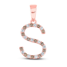  10k Rose Gold Womens Round Brown Diamond Initial S Letter Pendant 1/5 Cttw