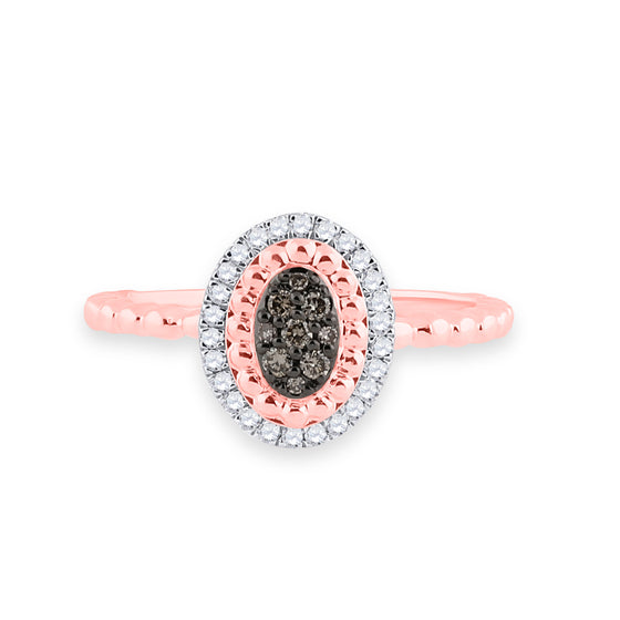 10k Rose Gold Womens Round Brown Diamond Oval Ring 1/5 Cttw