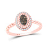 10k Rose Gold Womens Round Brown Diamond Oval Ring 1/5 Cttw