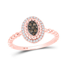  10k Rose Gold Womens Round Brown Diamond Oval Ring 1/5 Cttw