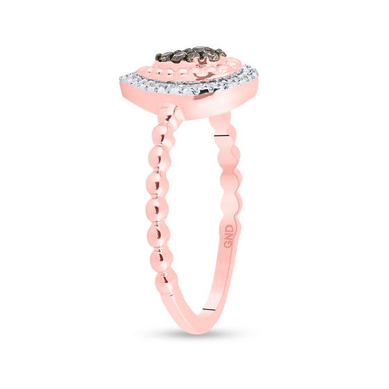 10k Rose Gold Womens Round Brown Diamond Teardrop Ring 1/5 Cttw