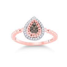  10k Rose Gold Womens Round Brown Diamond Teardrop Ring 1/5 Cttw