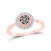10k Rose Gold Womens Round Brown Diamond Cluster Ring 1/5 Cttw