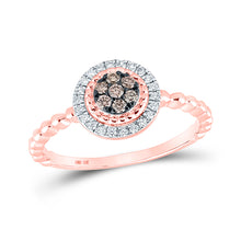  10k Rose Gold Womens Round Brown Diamond Cluster Ring 1/5 Cttw