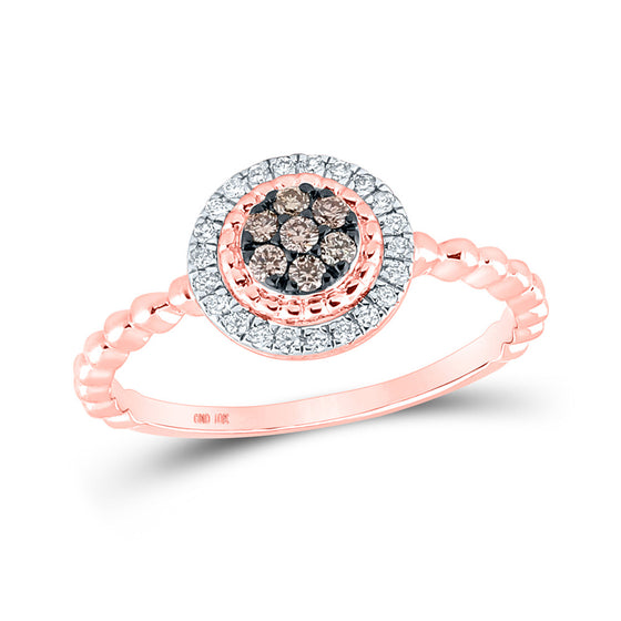 10k Rose Gold Womens Round Brown Diamond Cluster Ring 1/5 Cttw