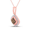 10k Rose Gold Womens Round Brown Diamond Offset Square Pendant 1/4 Cttw
