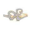 10k Yellow Gold Womens Round Diamond Triple Heart Ring 1/6 Cttw