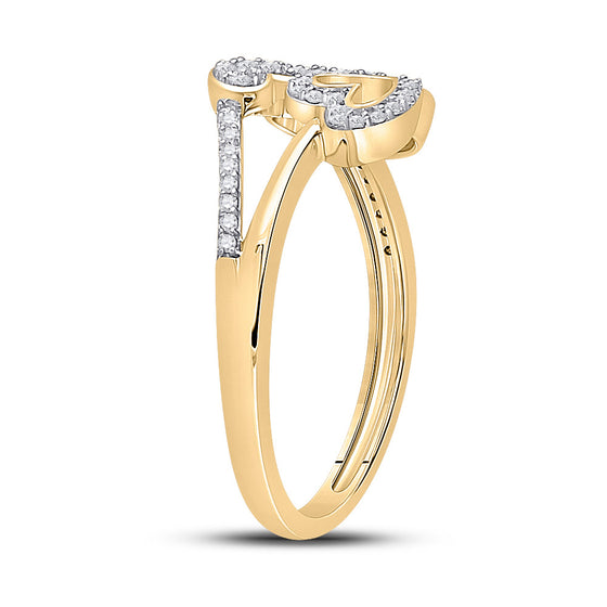 10k Yellow Gold Womens Round Diamond Triple Heart Ring 1/6 Cttw