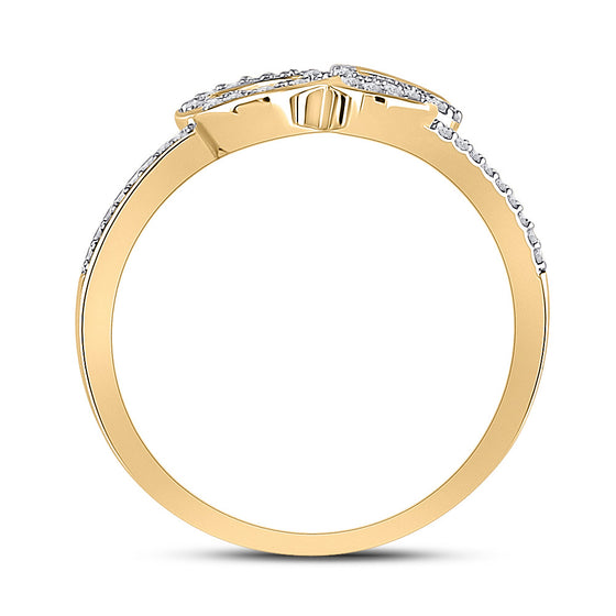 10k Yellow Gold Womens Round Diamond Triple Heart Ring 1/6 Cttw