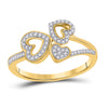 10k Yellow Gold Womens Round Diamond Triple Heart Ring 1/6 Cttw