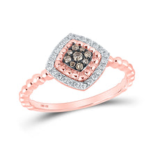  10k Rose Gold Womens Round Brown Diamond Offset Square Ring 1/5 Cttw