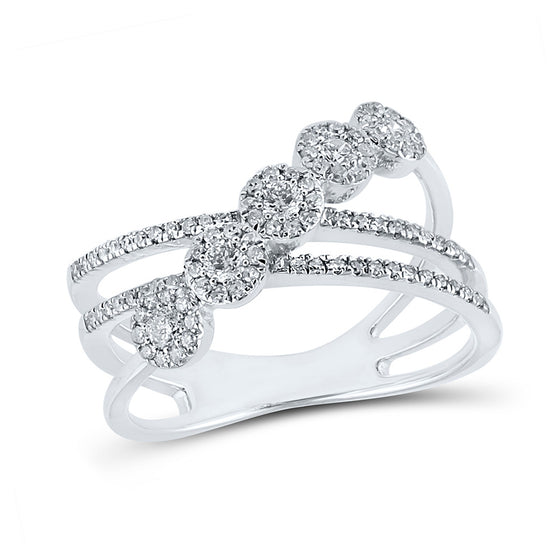 10k White Gold Womens Round Diamond Crossover Fashion Ring 1/2 Cttw
