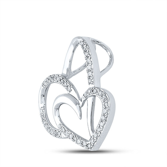 10k White Gold Womens Round Diamond Heart Pendant 1/6 Cttw