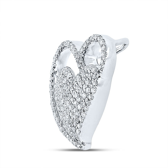10k White Gold Womens Round Diamond Heart Pendant 3/8 Cttw