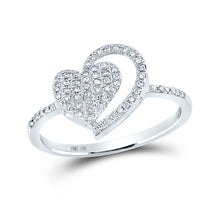  10k White Gold Womens Round Diamond Heart Ring 1/5 Cttw