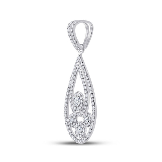 10k White Gold Womens Round Diamond Teardrop Pendant 5/8 Cttw