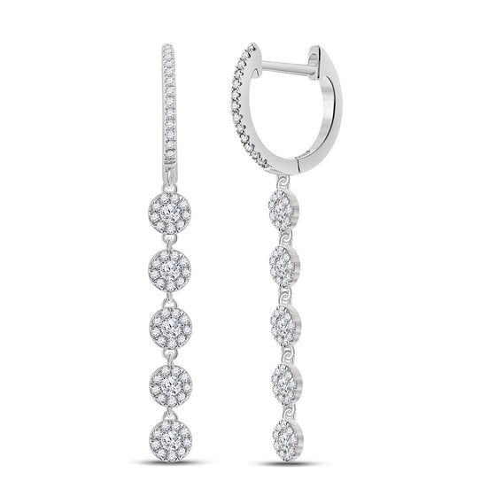 10k White Gold Womens Round Diamond Hoop Dangle Earrings 5/8 Cttw