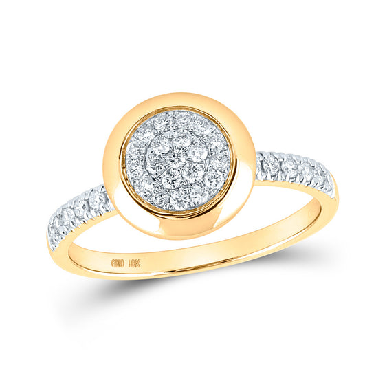 10k Yellow Gold Womens Round Diamond Circle Cluster Ring 1/3 Cttw