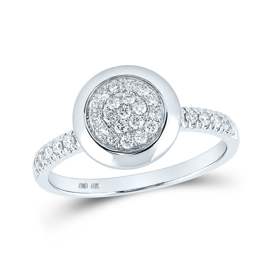 10k White Gold Womens Round Diamond Circle Cluster Ring 1/3 Cttw