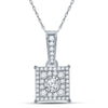 10k White Gold Womens Round Diamond Square Pendant 1/4 Cttw
