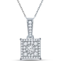  10k White Gold Womens Round Diamond Square Pendant 1/4 Cttw