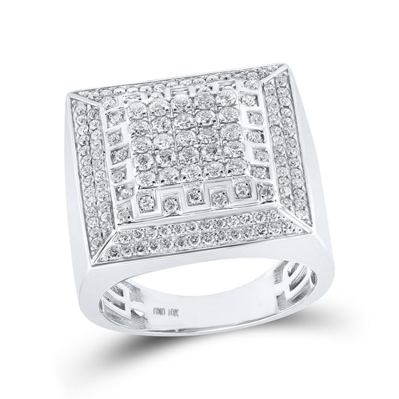 10k White Gold Mens Round Diamond Square Ring 1-3/4 Cttw