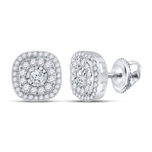  10k White Gold Womens Round Diamond Square Earrings 3/8 Cttw